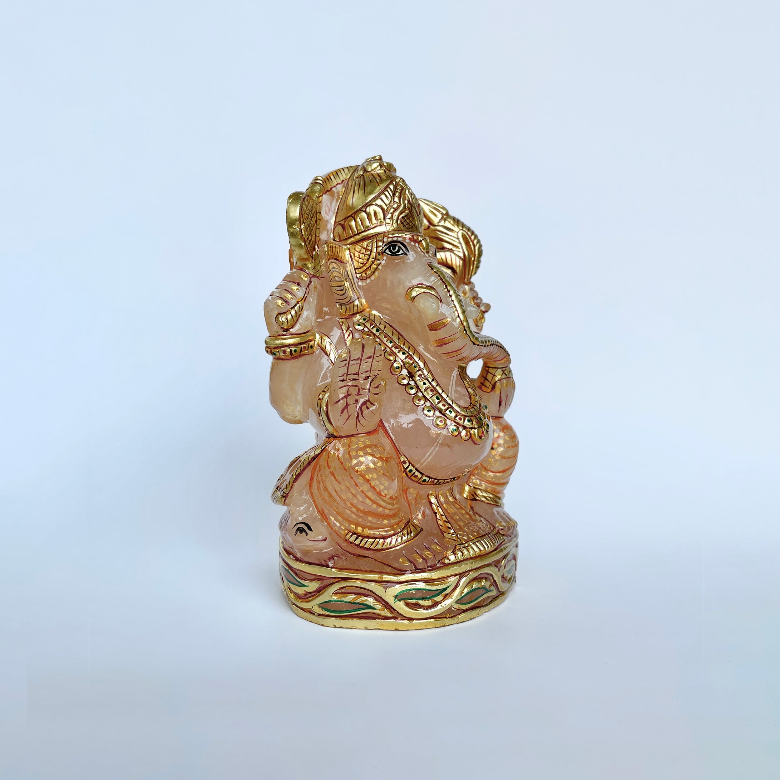 รูปเคารพพระพิฆเนศหินโรสควอตซ์ น้ำหนัก 4440 กะรัต ส่วนสูง :-12.9 ซม.-(RSQ-MRT-34.)