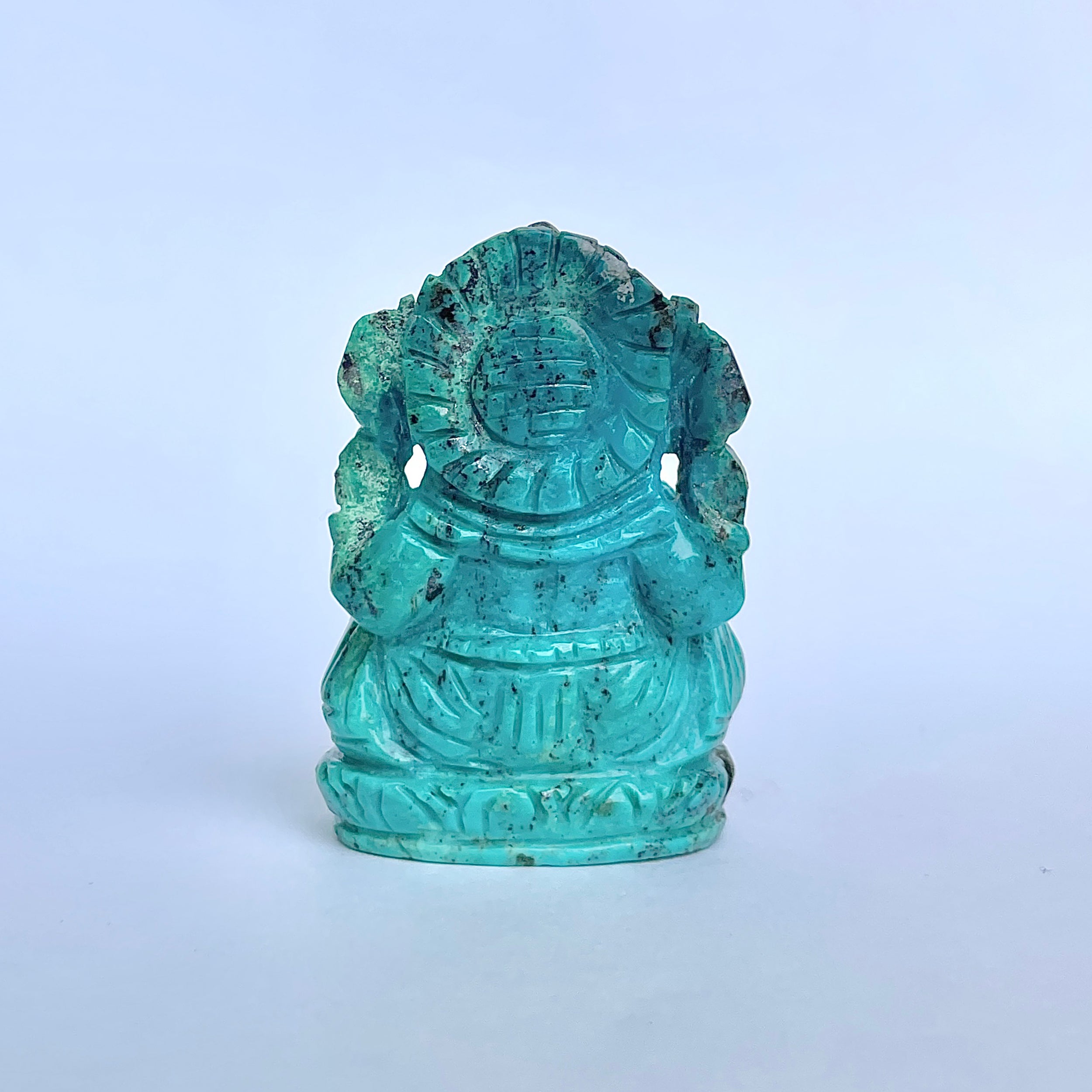 พระพิฆเนศองค์ใหญ่ สีฟ้าเทอร์ควอยซ์ น้ำหนัก 475 กะรัต สูง 5.5 ซม.(TRQ-MRT-10.)