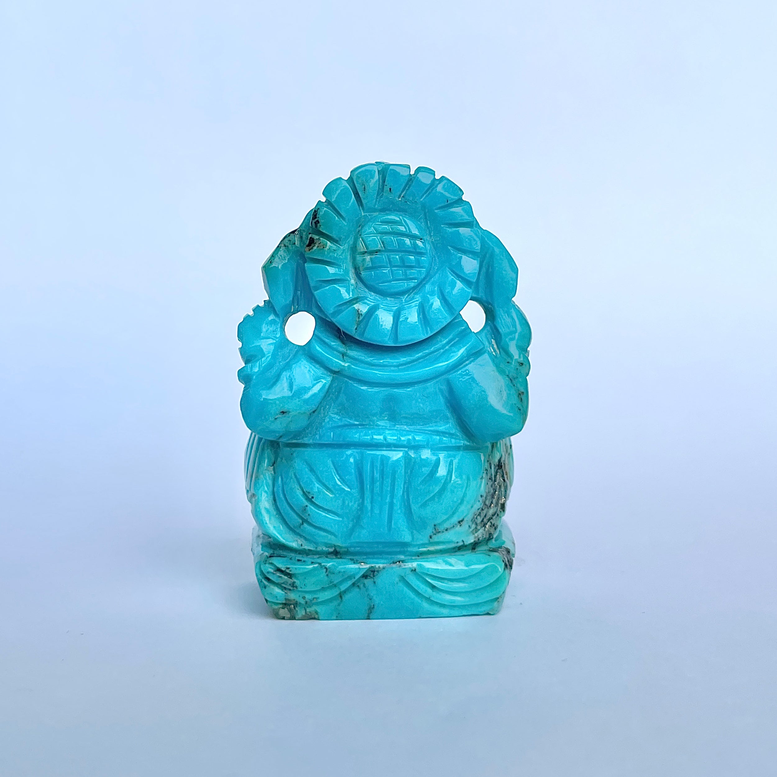 พระพิฆเนศองค์ใหญ่ สีฟ้าเทอร์ควอยซ์ น้ำหนัก 420 กะรัต สูง 5.9 ซม.(TRQ-MRT-11.)