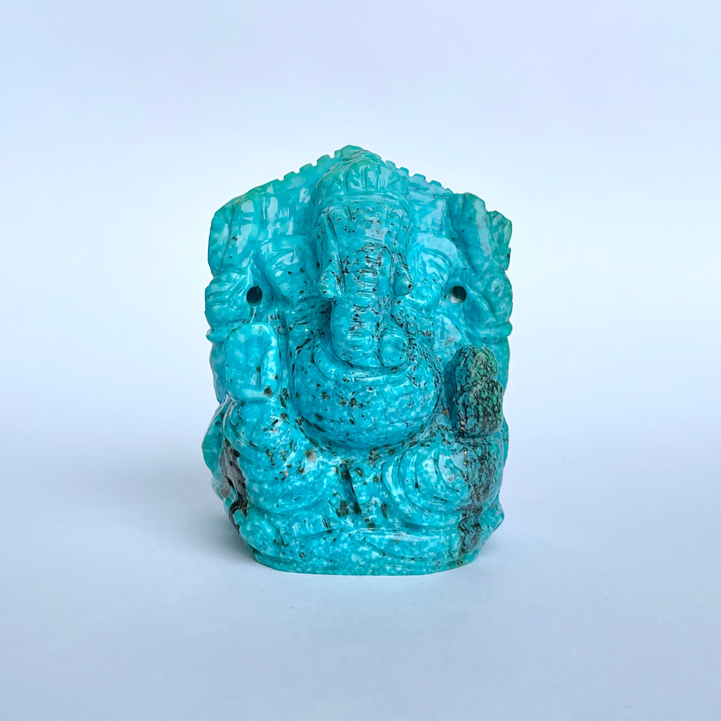 พระพิฆเนศองค์ใหญ่ สีฟ้า เทอร์ควอยซ์ 740 กะรัต สูง 6.3 ซม.(TRQ-MRT-12.)
