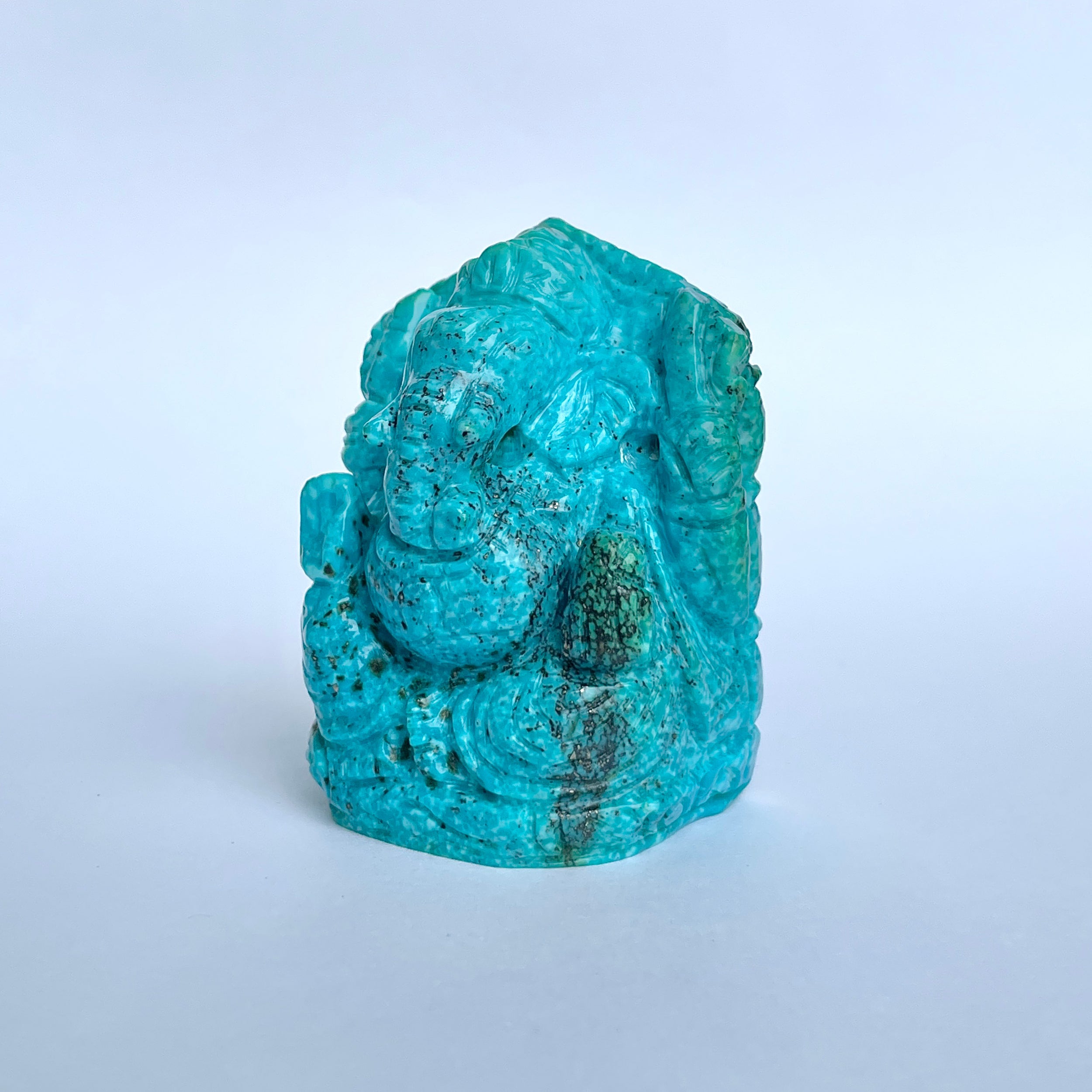 พระพิฆเนศองค์ใหญ่ สีฟ้า เทอร์ควอยซ์ 740 กะรัต สูง 6.3 ซม.(TRQ-MRT-12.)