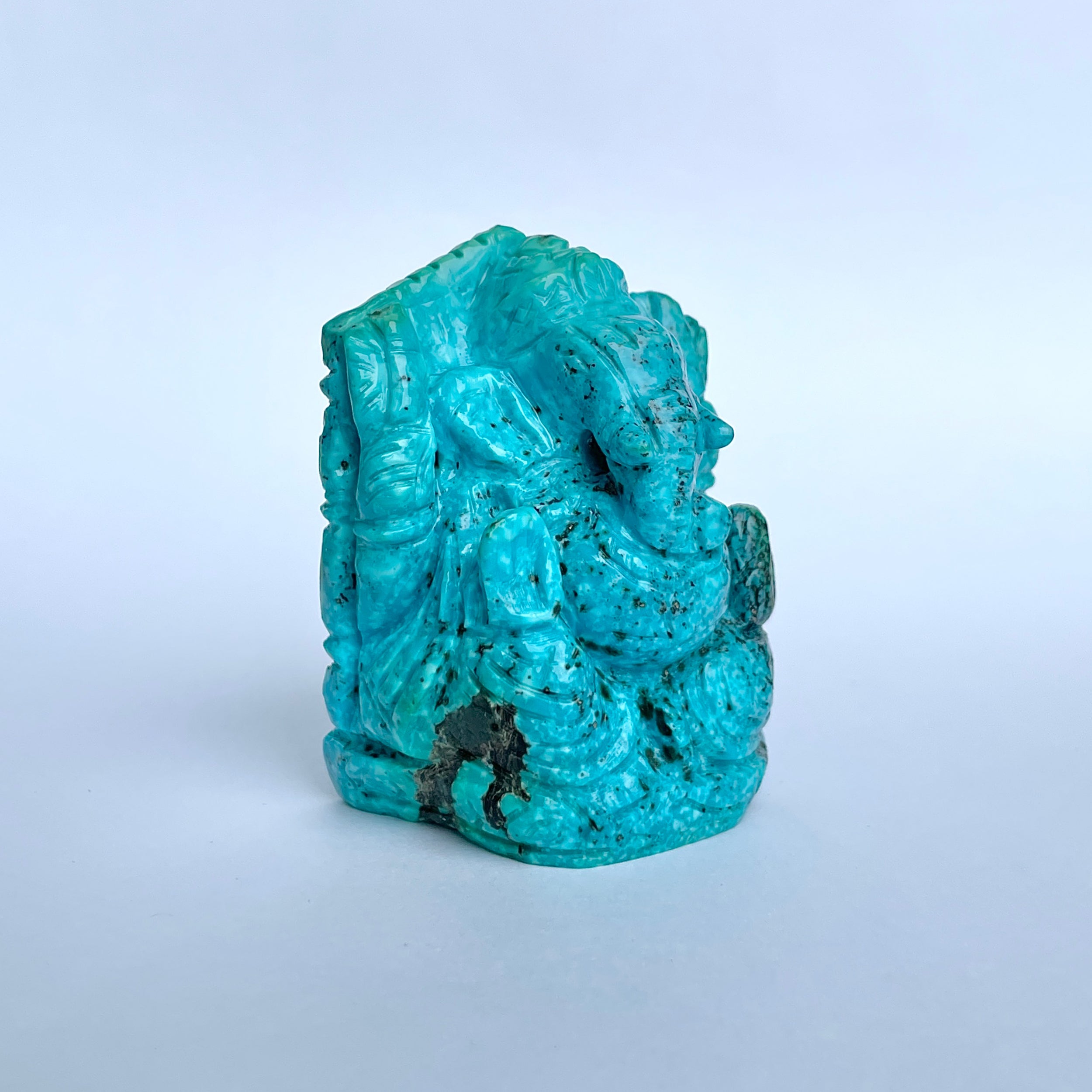 พระพิฆเนศองค์ใหญ่ สีฟ้า เทอร์ควอยซ์ 740 กะรัต สูง 6.3 ซม.(TRQ-MRT-12.)