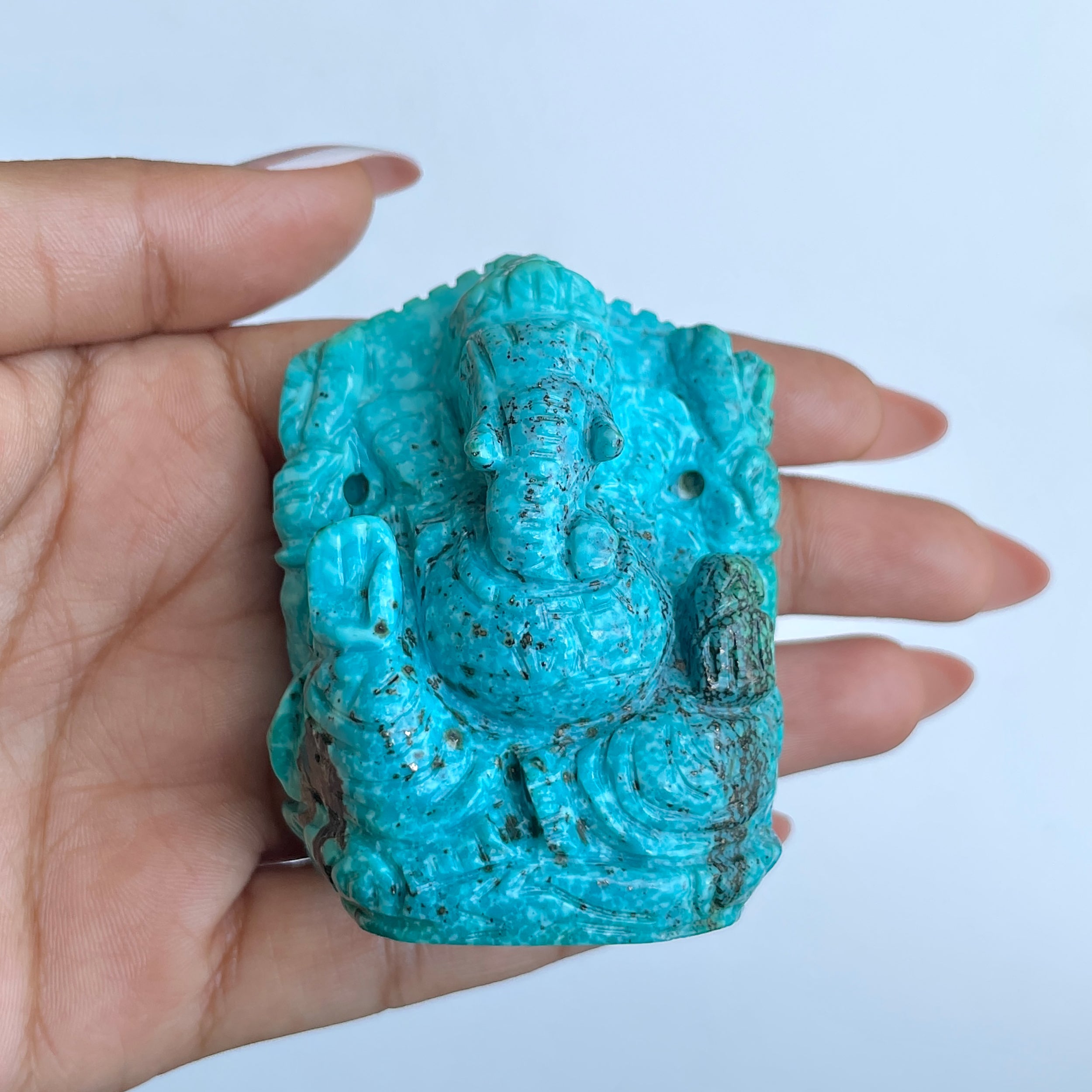 พระพิฆเนศองค์ใหญ่ สีฟ้า เทอร์ควอยซ์ 740 กะรัต สูง 6.3 ซม.(TRQ-MRT-12.)