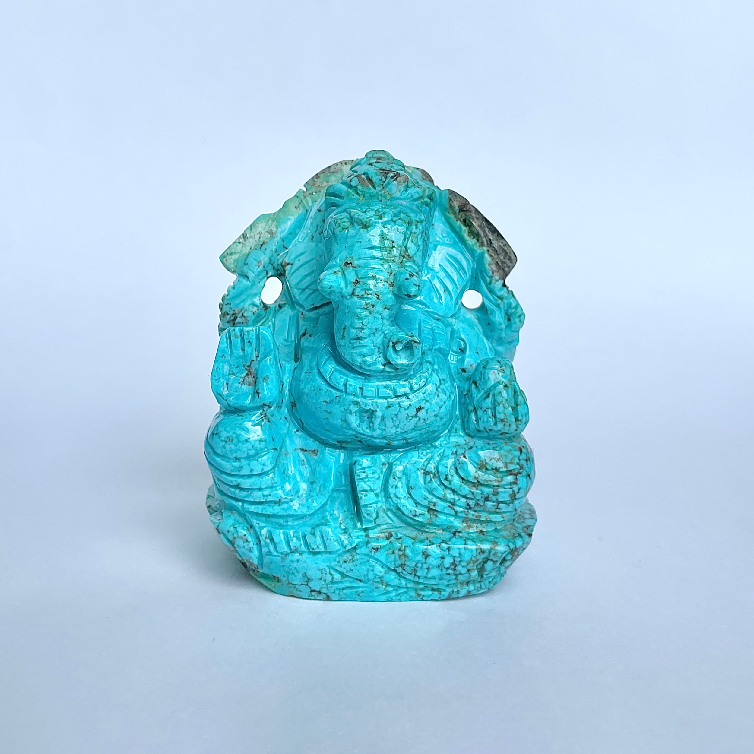 พระพิฆเนศทรงเครื่องสีฟ้าเทอร์ควอยซ์ 945 กะรัต สูง-7 CM-(TRQ-MRT-2.)