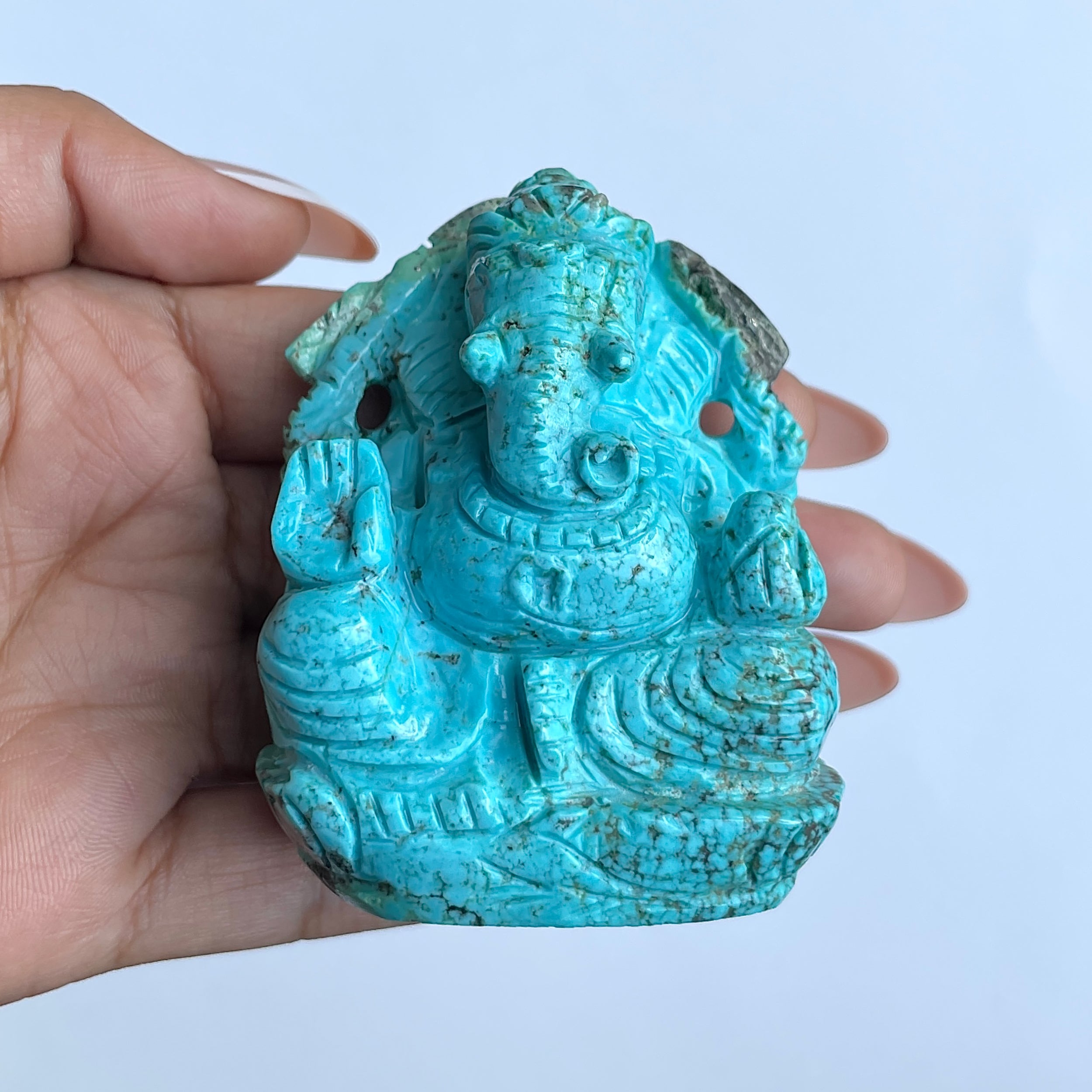 พระพิฆเนศทรงเครื่องสีฟ้าเทอร์ควอยซ์ 945 กะรัต สูง-7 CM-(TRQ-MRT-2.)