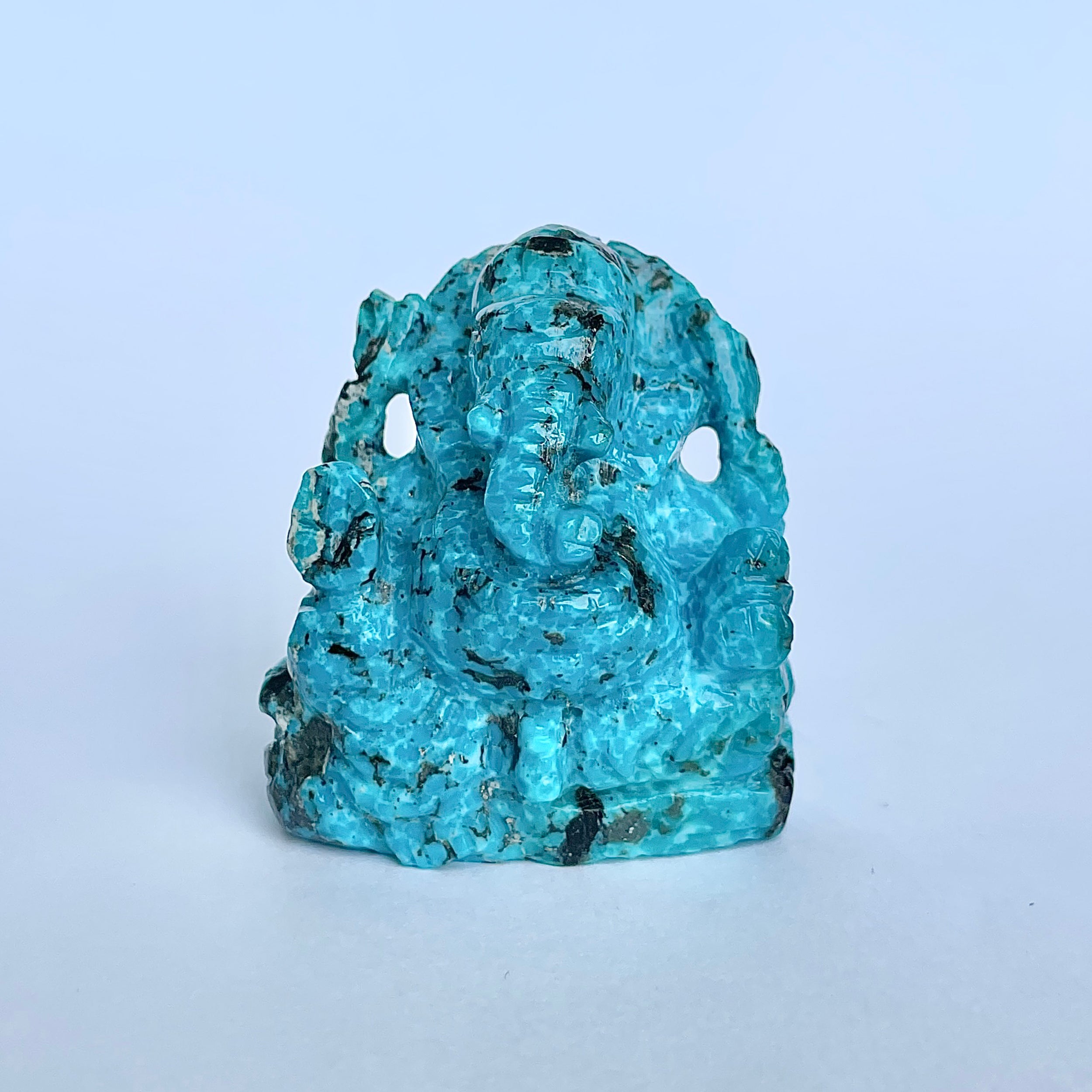 พระพิฆเนศองค์ใหญ่ สีฟ้าเทอร์ควอยซ์ น้ำหนัก 365 กะรัต สูง-4.5 ซม.-(TRQ-MRT-3.)