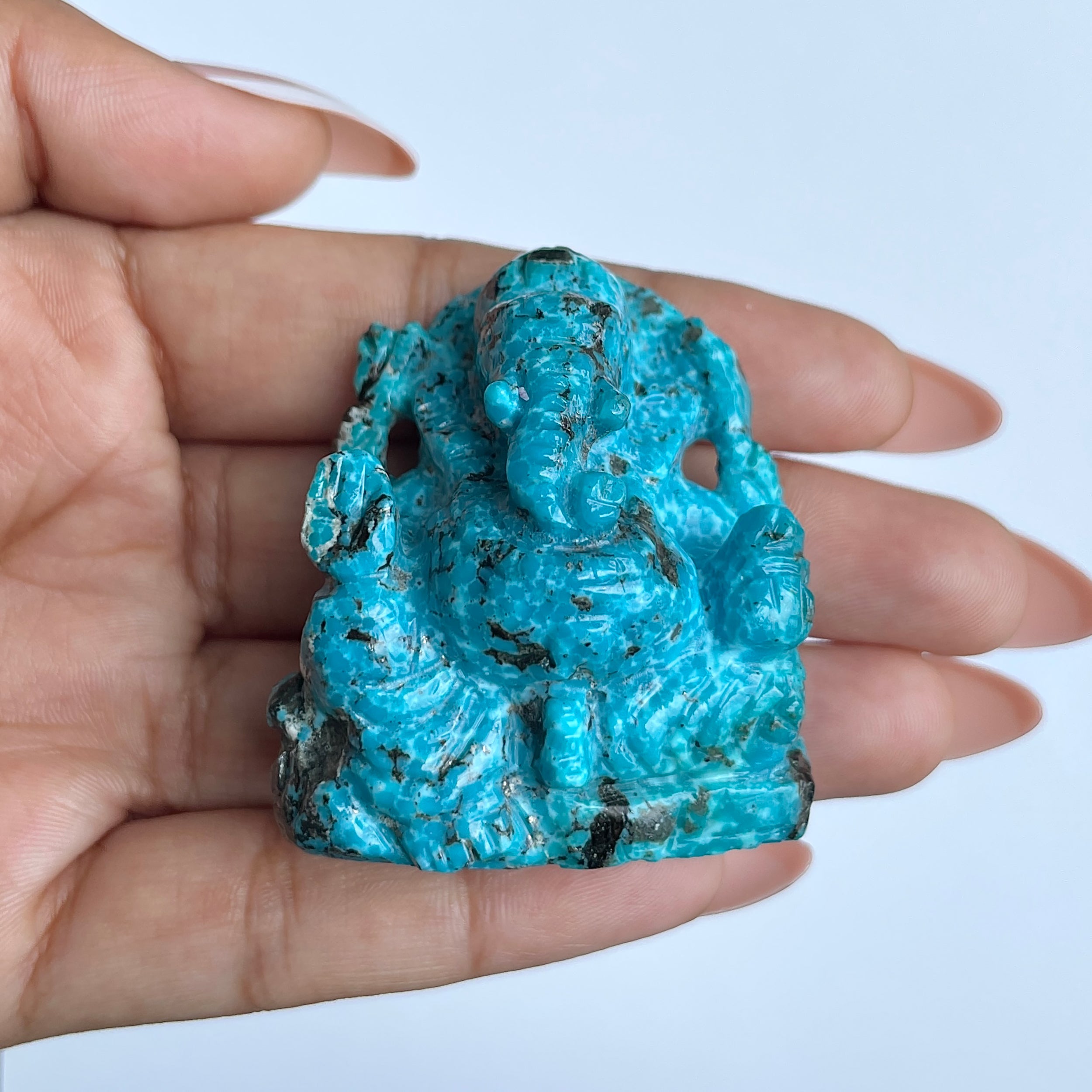 พระพิฆเนศองค์ใหญ่ สีฟ้าเทอร์ควอยซ์ น้ำหนัก 365 กะรัต สูง-4.5 ซม.-(TRQ-MRT-3.)