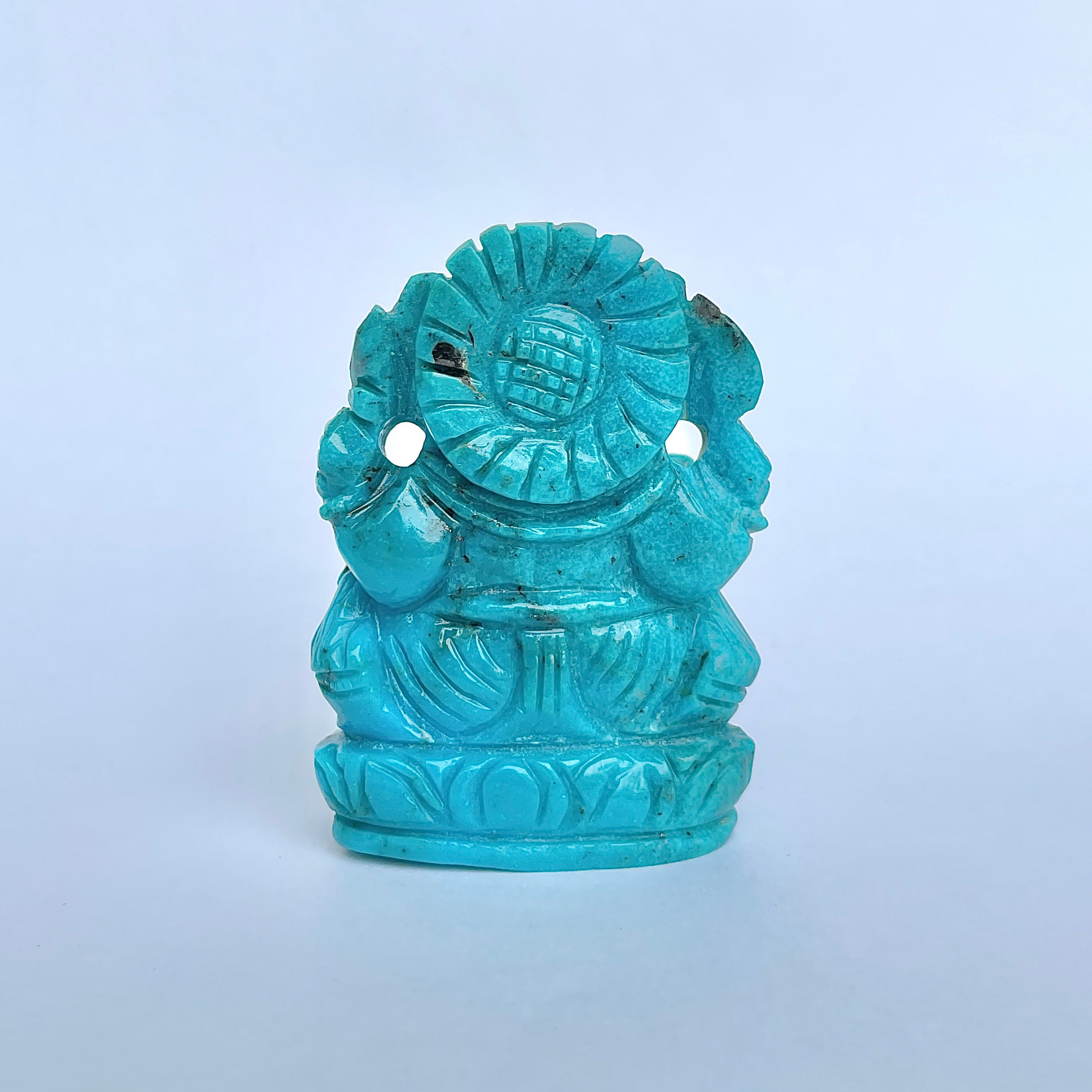 พระพิฆเนศองค์ใหญ่ สีฟ้าเทอร์ควอยซ์ น้ำหนัก 470 กะรัต สูง 6.2 ซม.(TRQ-MRT-9.)